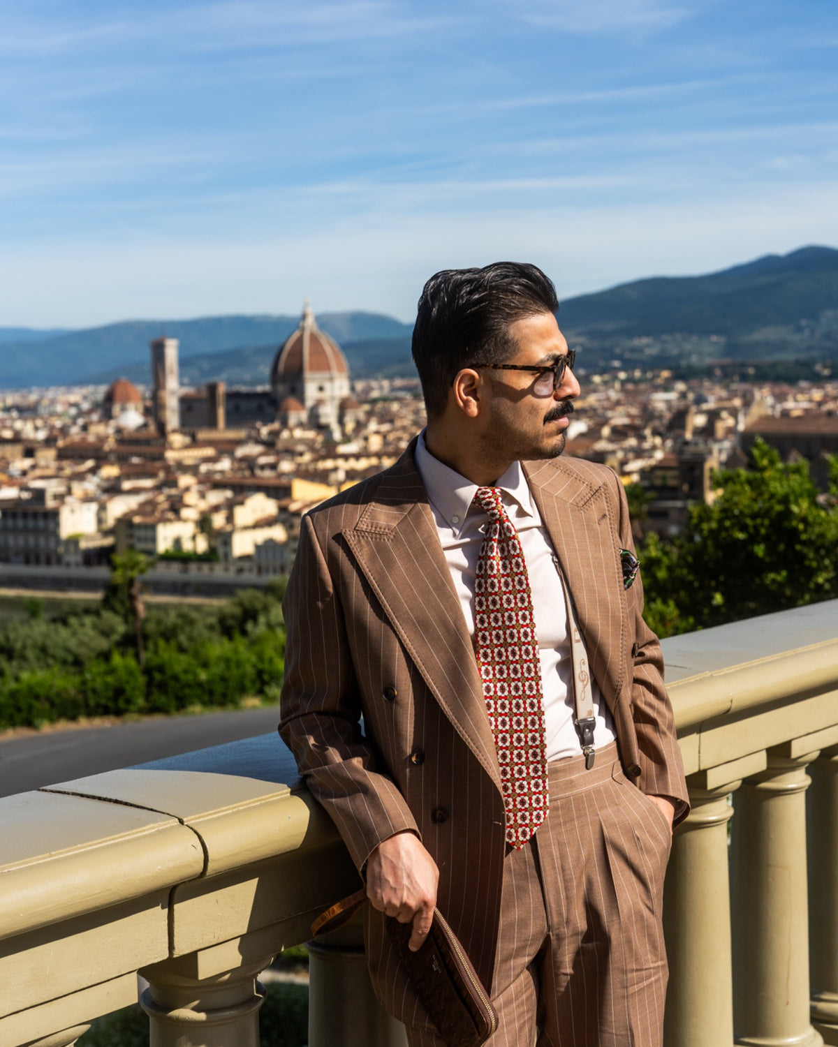 Brown Double-Breasted Pinstripe Suit Gargee