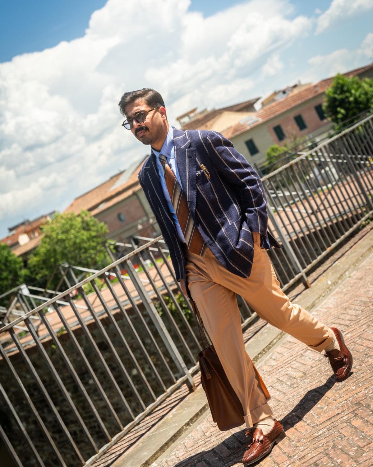 Navy Striped Wool Silk Linen Blazer Gargee