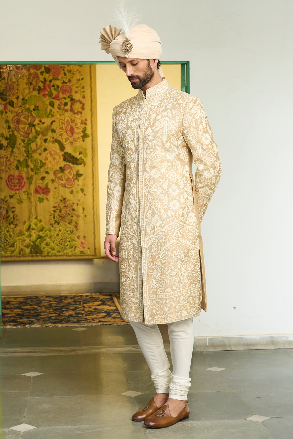 Badami Kundan Sherwani Set