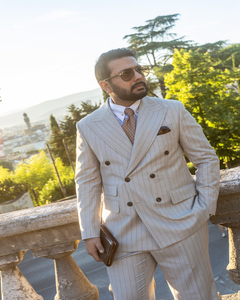 Ivory Pinstripe Double-Breasted Suit Gargee