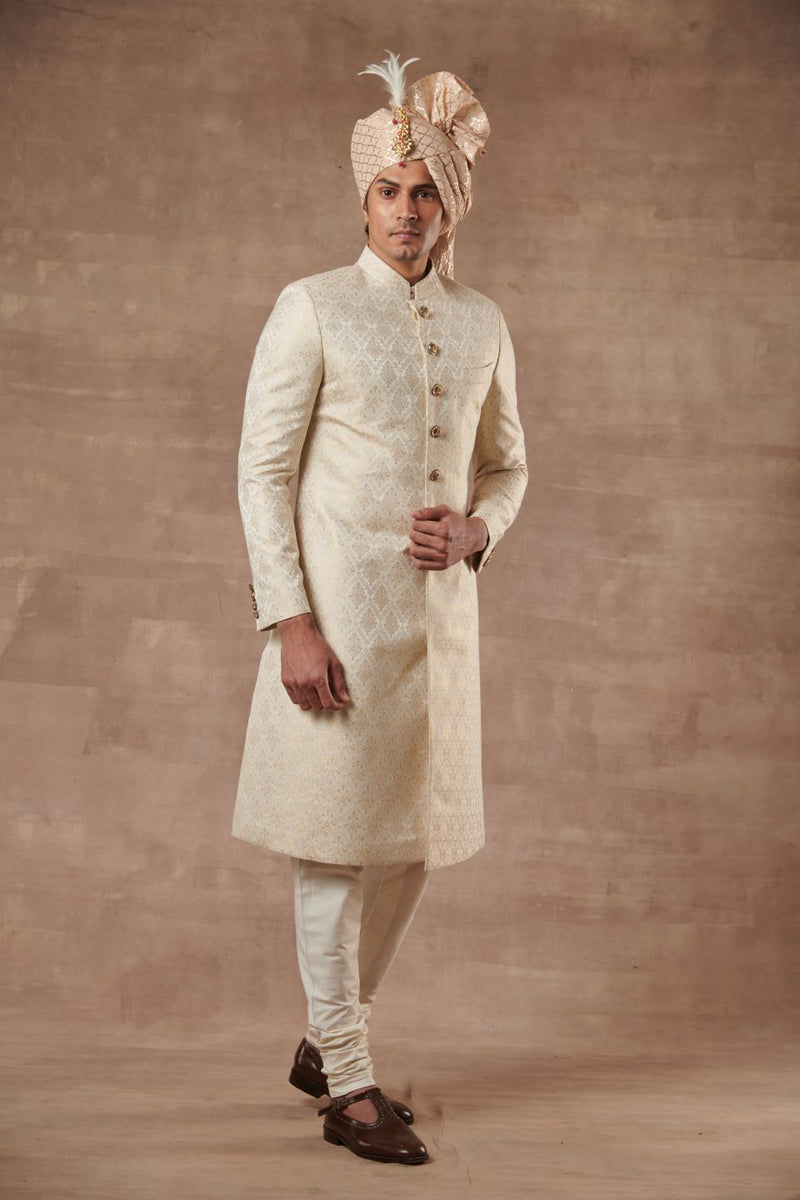 IVORY BROCADE SHERWANI SET 2