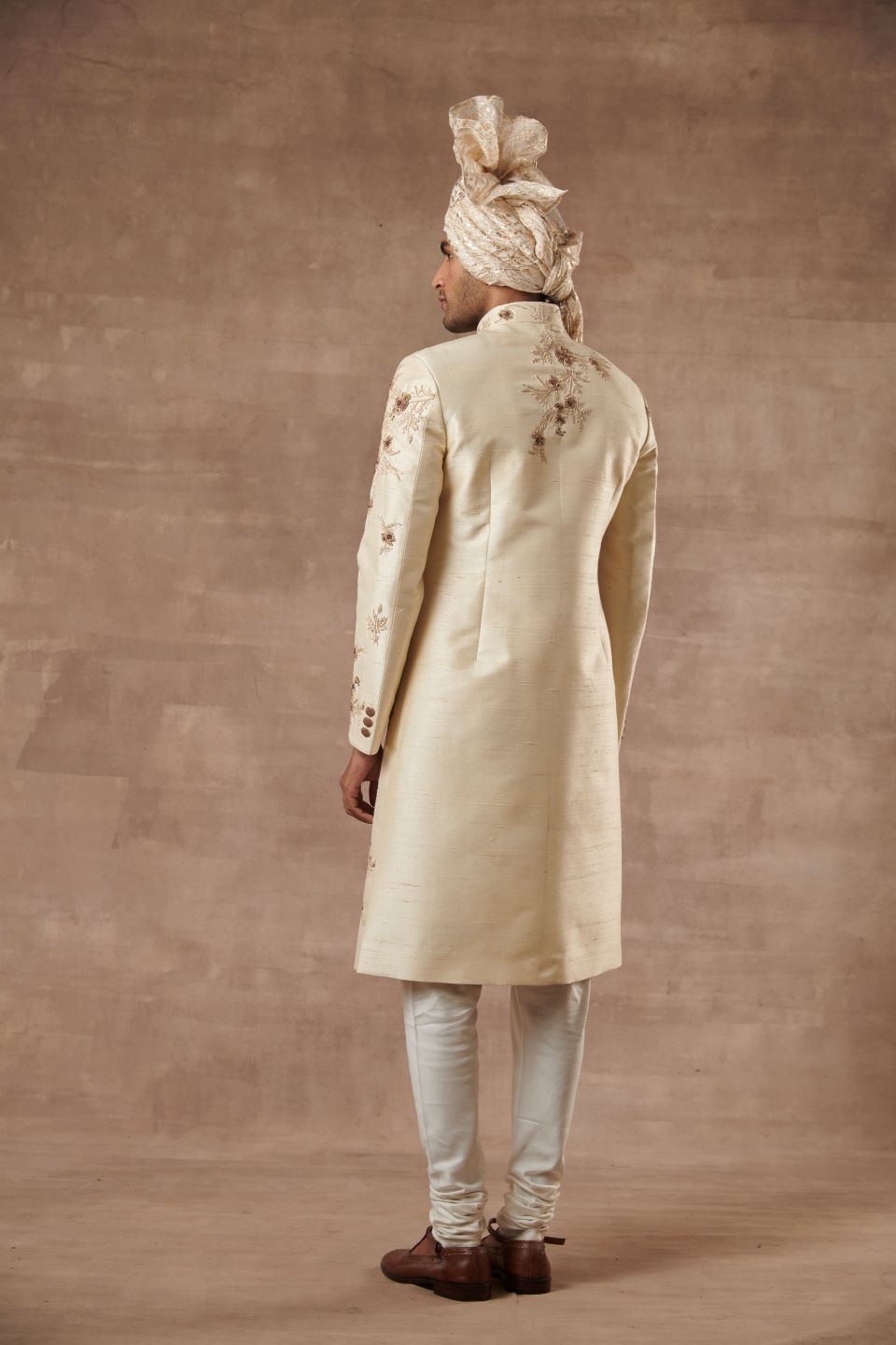 CREAM SILK EMBROIDERED SHERWANI SET 3