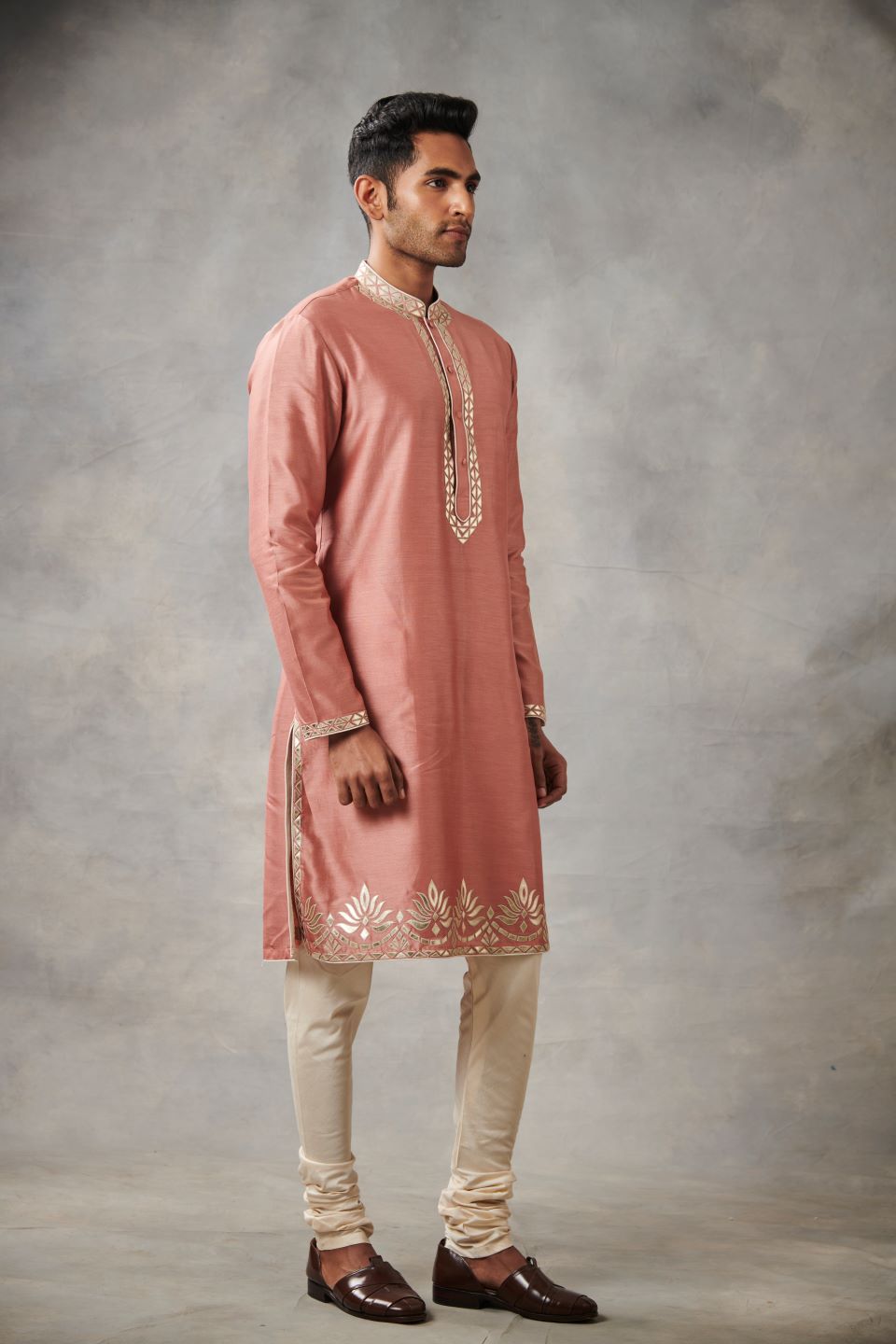 RUST CHANDERI APPLIQUE KURTA SET 2