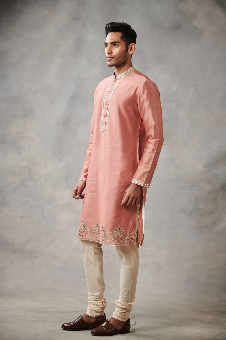 RUST CHANDERI APPLIQUE KURTA SET 3