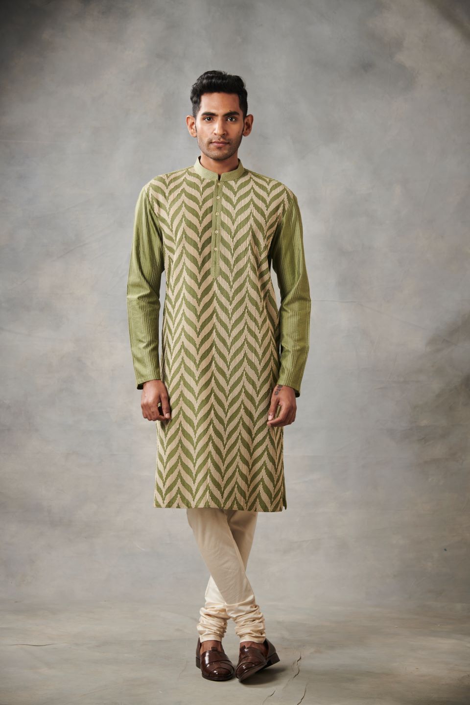 GREEN APPLIQUE PINTUCKED KURTA SET 1