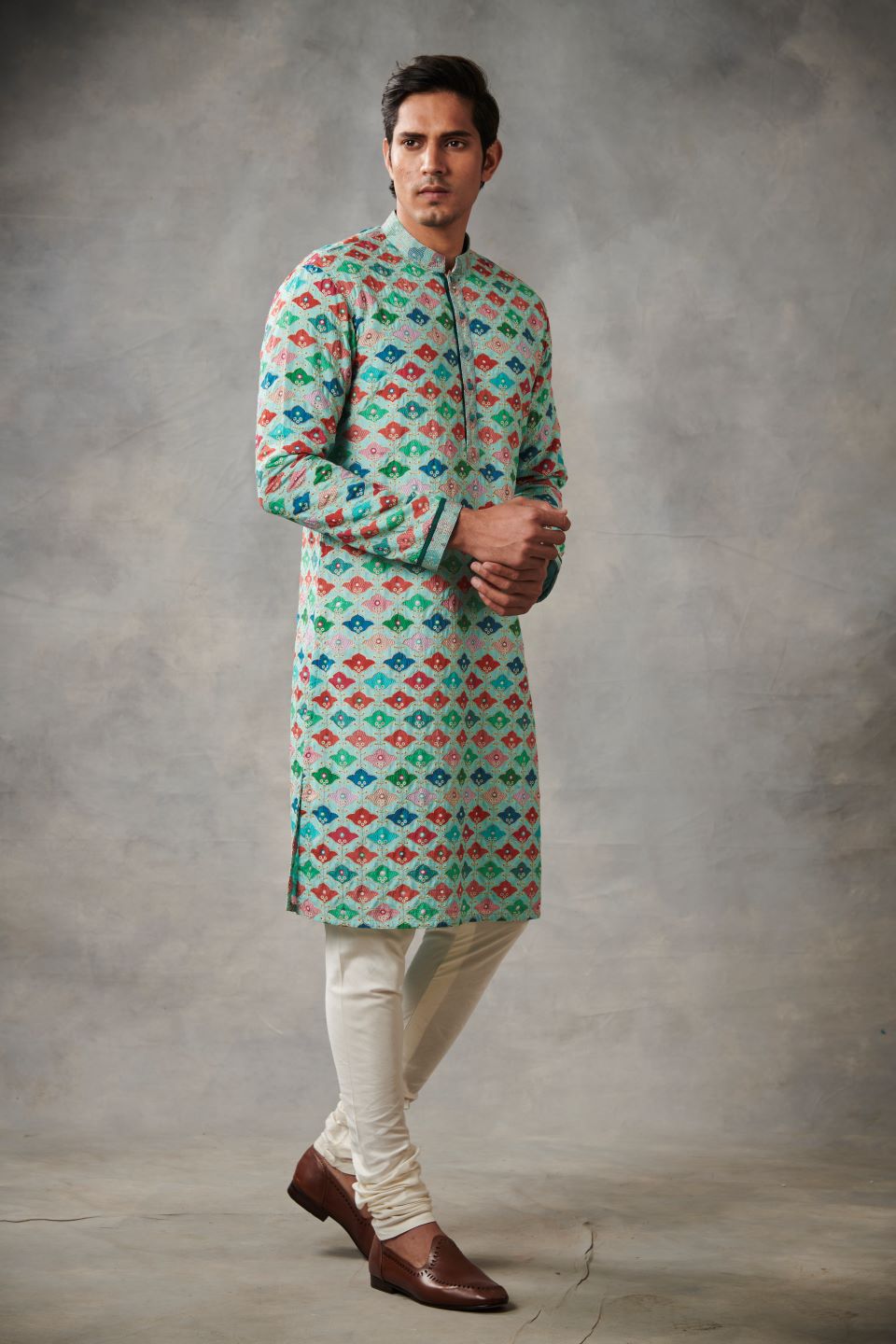 AQUA SILK EMBROIDERED KURTA SET  2