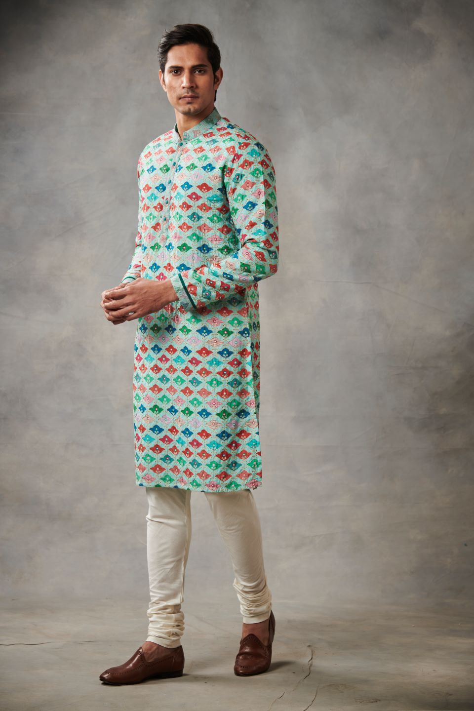 AQUA SILK EMBROIDERED KURTA SET 3