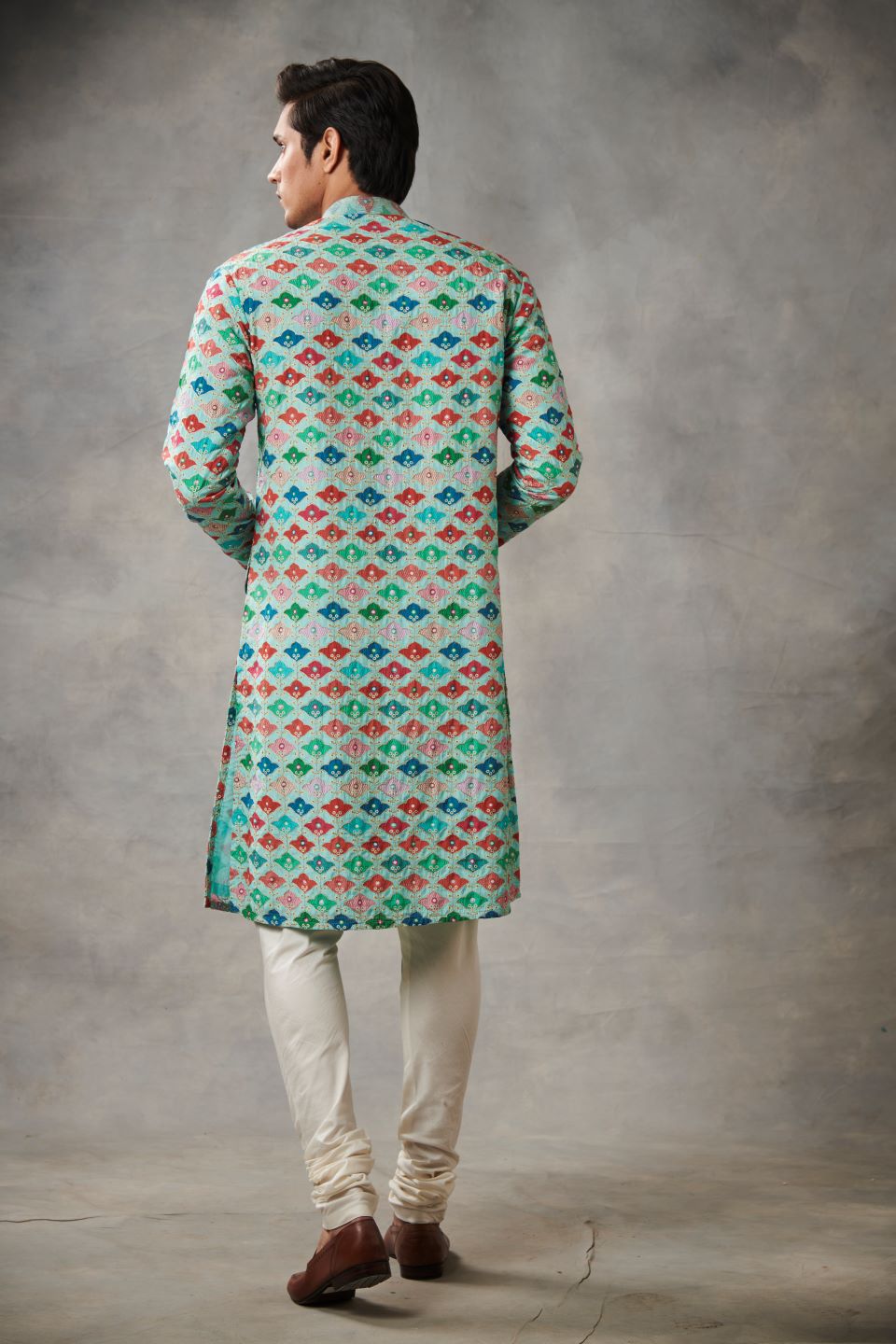 AQUA SILK EMBROIDERED KURTA SET 4