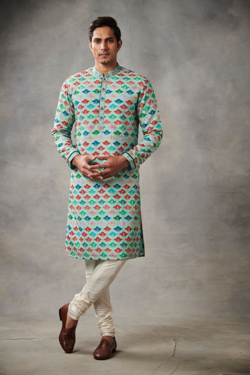 AQUA SILK EMBROIDERED KURTA SET 1