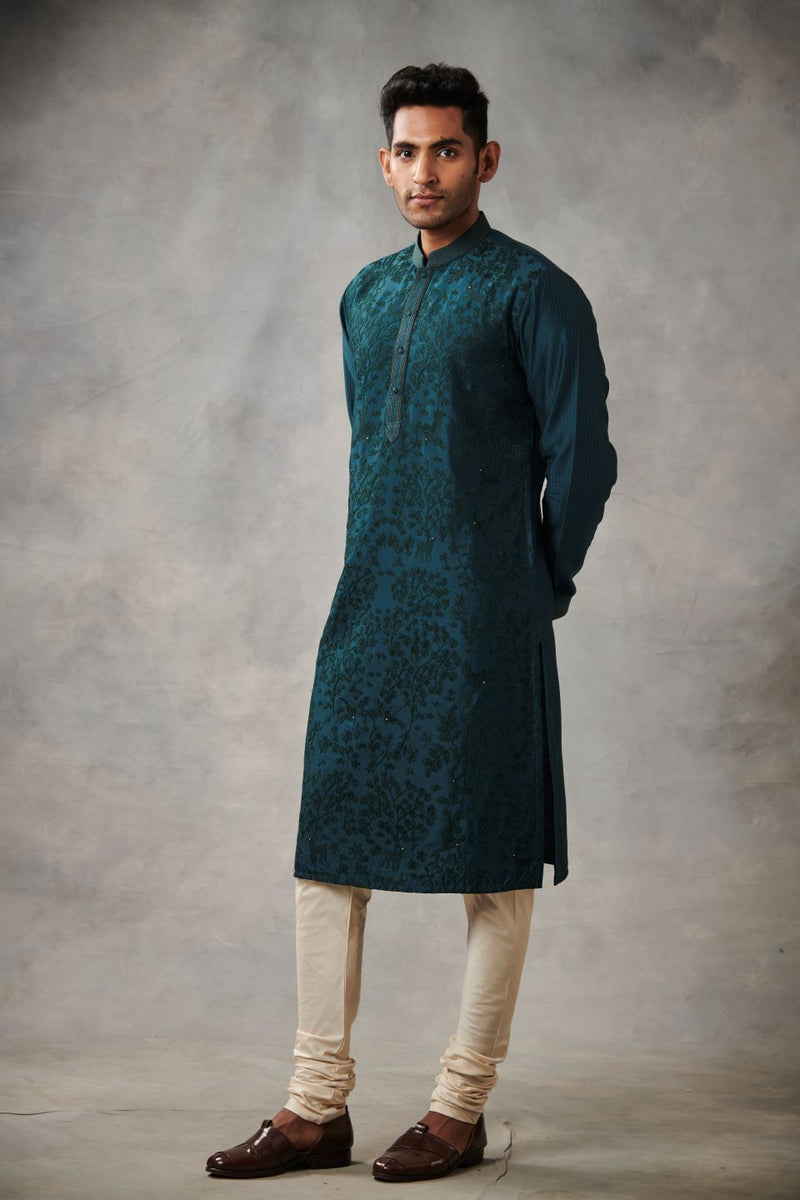 TEAL SILK EMBROIDERED  KURTA SET 2