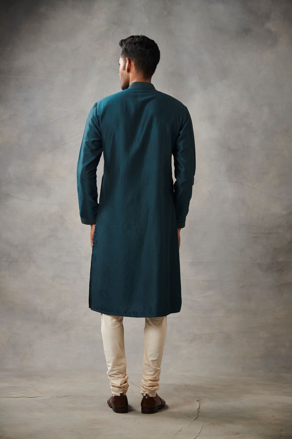 TEAL SILK EMBROIDERED  KURTA SET 4