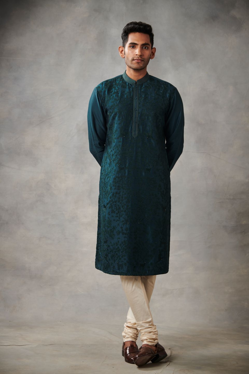 TEAL SILK EMBROIDERED  KURTA SET 1