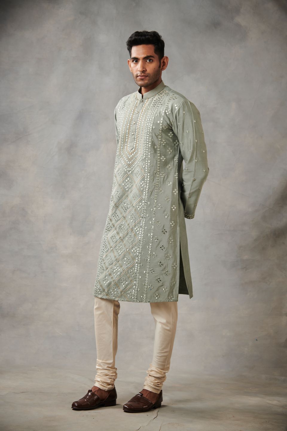 GREY MIRROR WORK KURTA SET 2