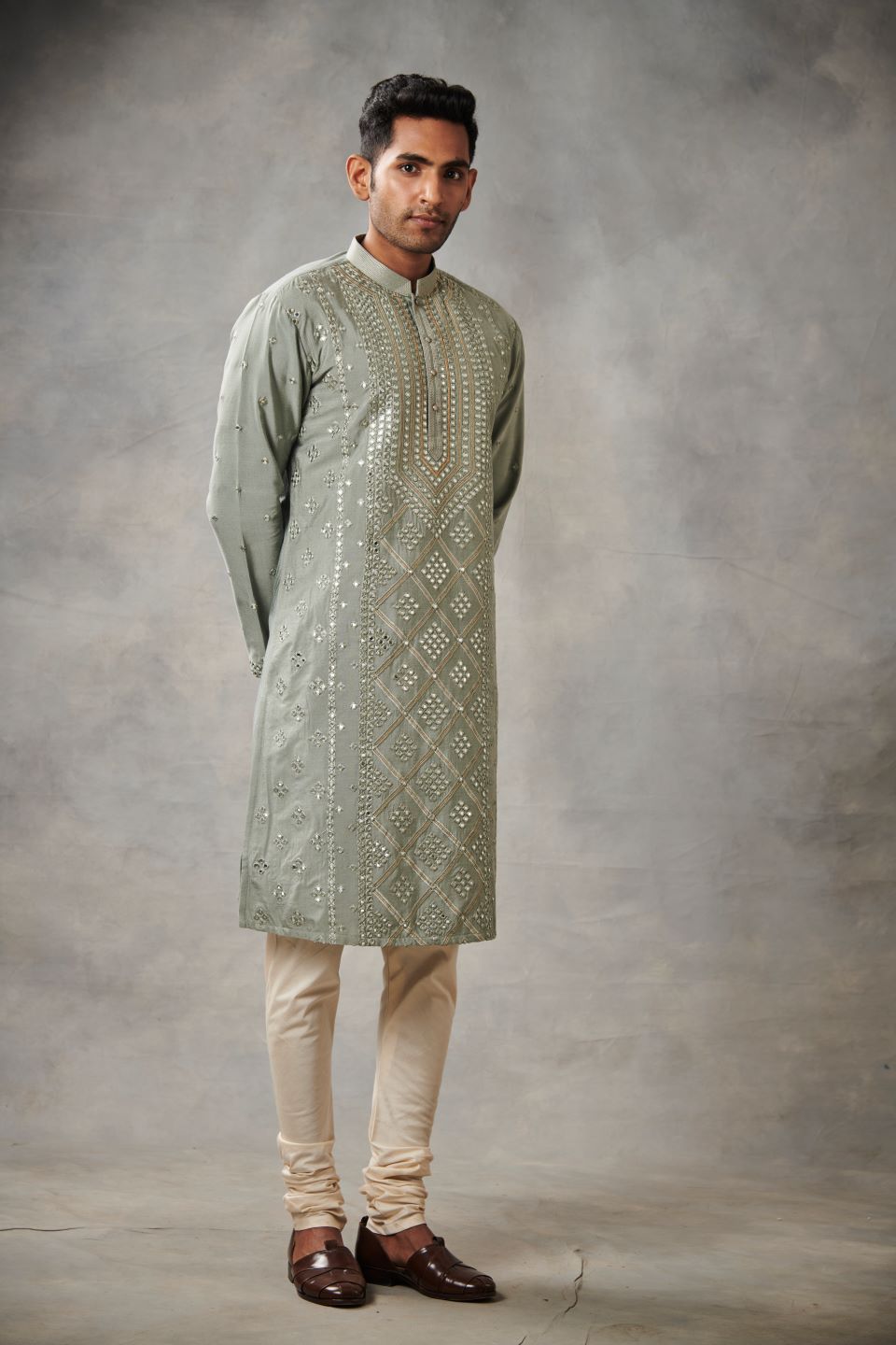 GREY MIRROR WORK KURTA SET 3