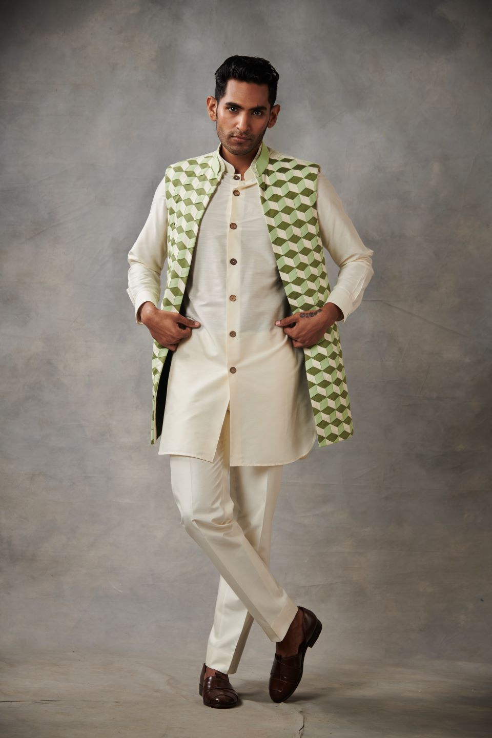 GREEN WOVEN SILK BUNDI SET 3