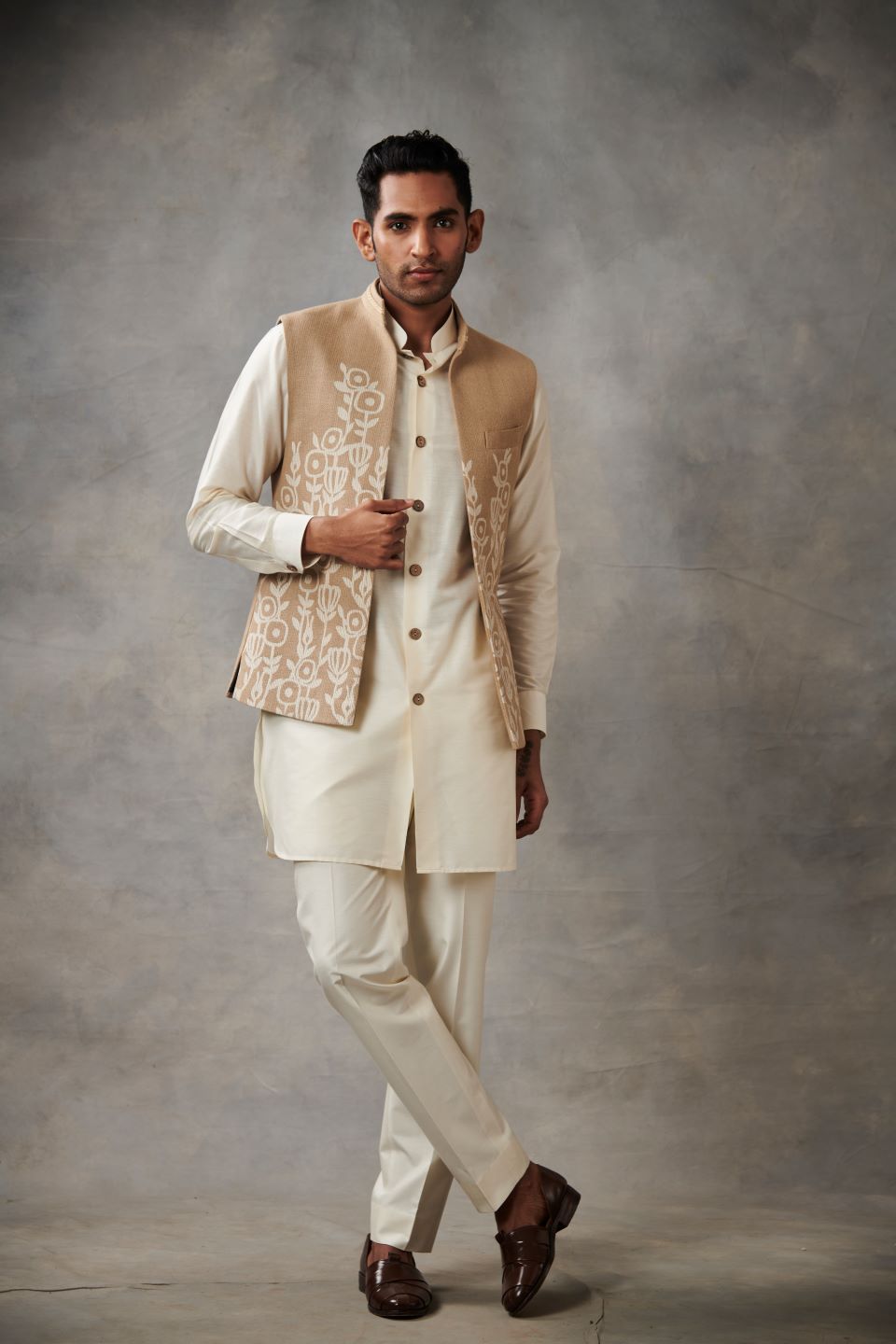 BEIGE SILK APPLIQUE BUNDI SET Men's Kurta Set
Kurta Pajama with Blazer
Wedding Kurta with Jacket
Ethnic Jacket for Kurta
Kurta and Nehru Jacket Combo
Formal Kurta with Coat
Designer Kurta Jacket
Kurta with Waistcoat
Traditional Kurta with Jacket
Festive Kurta Pajama with Jacket
Kurta with Blazer for Men
Elegant Kurta Jacket Set
Kurta Pajama with Nehru Jacket
Stylish Kurta with Jacket
Kurta with Overcoat
Kurta Pajama and Jacket Ensemble
Modern Kurta with Nehru Jacket
Kurta with Sherwani Jacket
Kurta with For