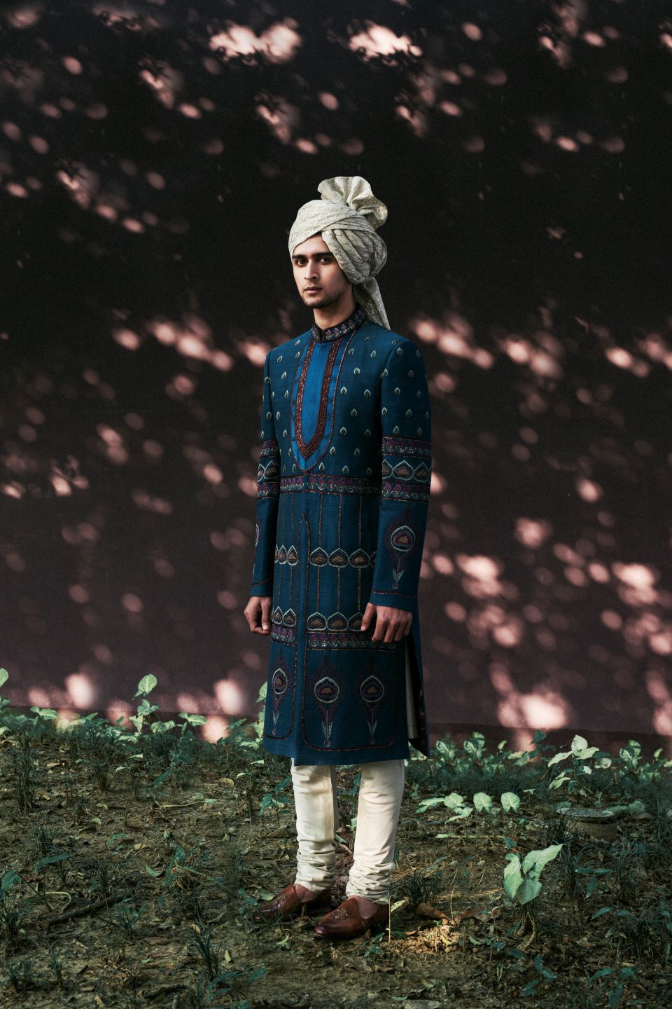 TEAL SILK EMBROIDERED SHERWANI SET 1