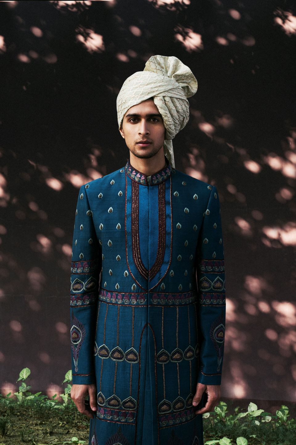 TEAL SILK EMBROIDERED SHERWANI SET 2