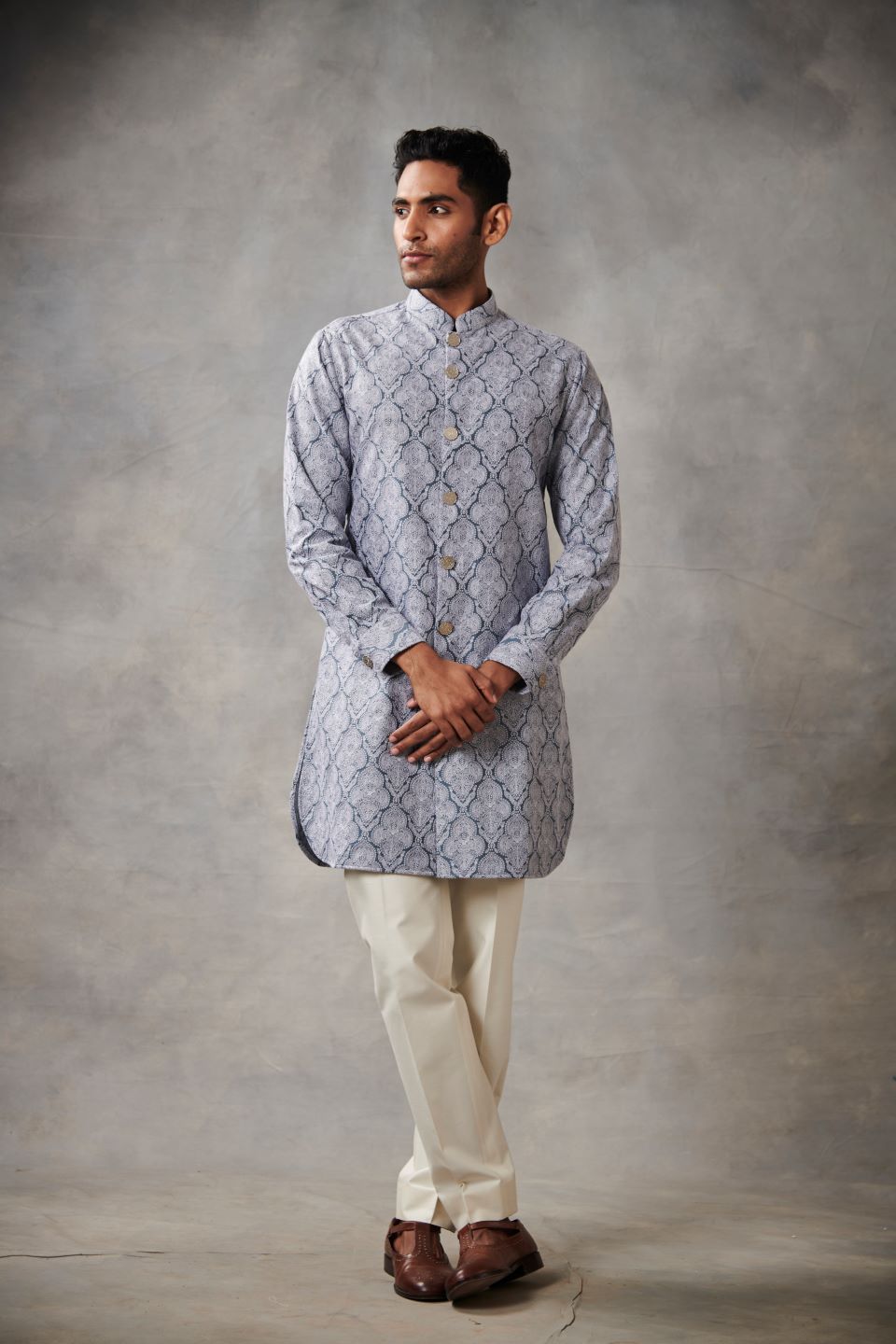 BLUE CHANDERI EMBROIDERED KURTA SET 2