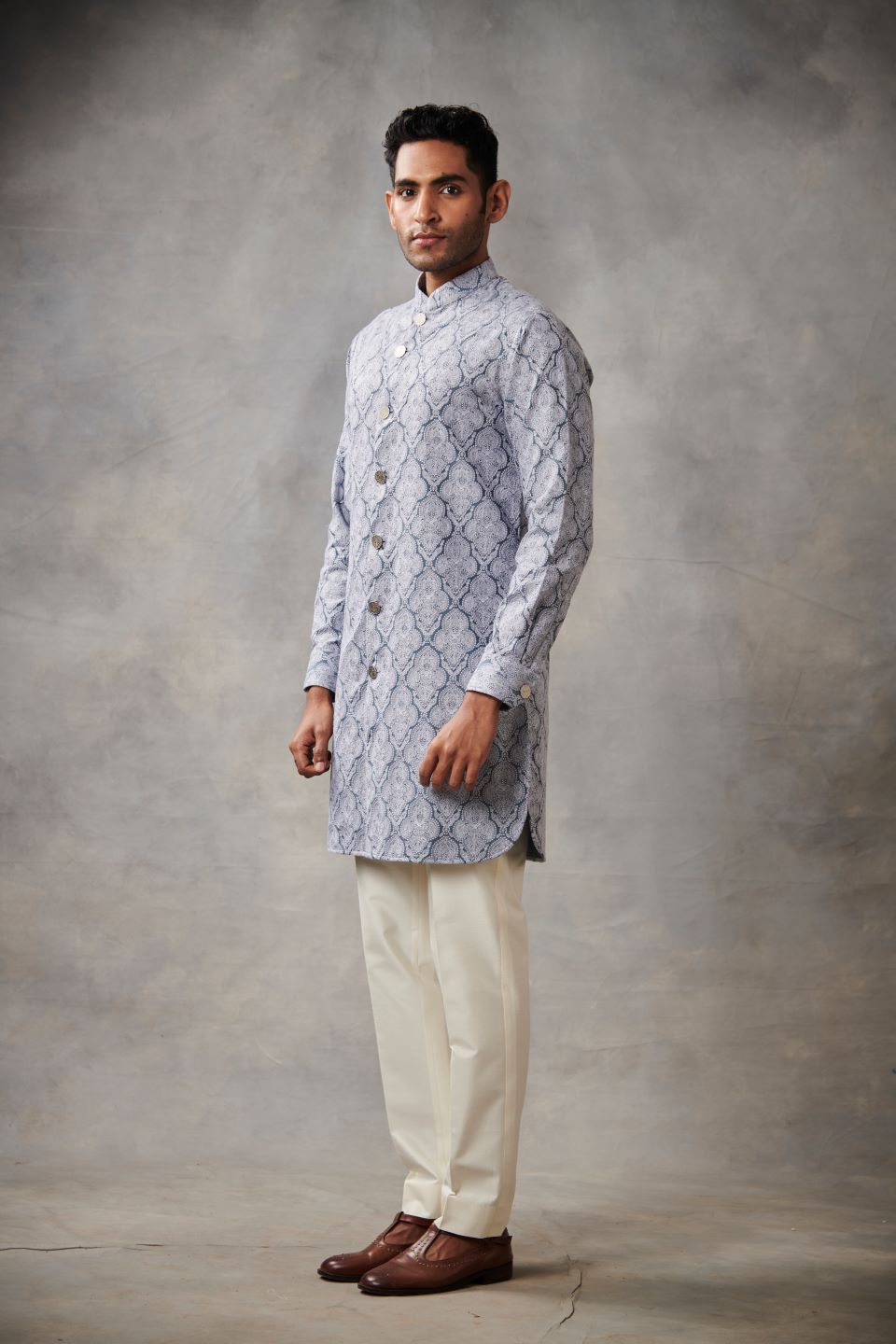 BLUE CHANDERI EMBROIDERED KURTA SET 3