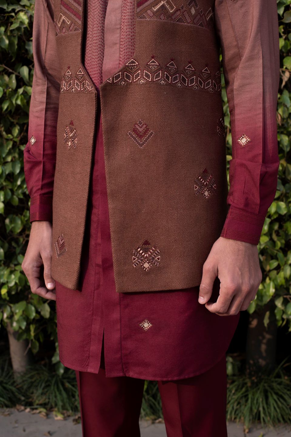 RUST SILK EMBROIDERED BUNDI SET 3