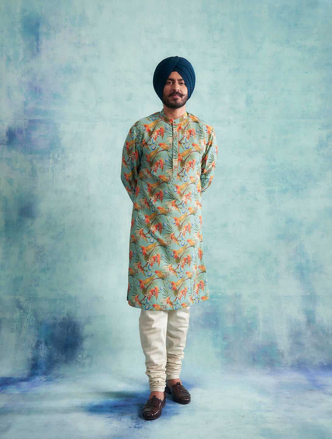 AQUA BLUE PRINTED KURTA SET 1