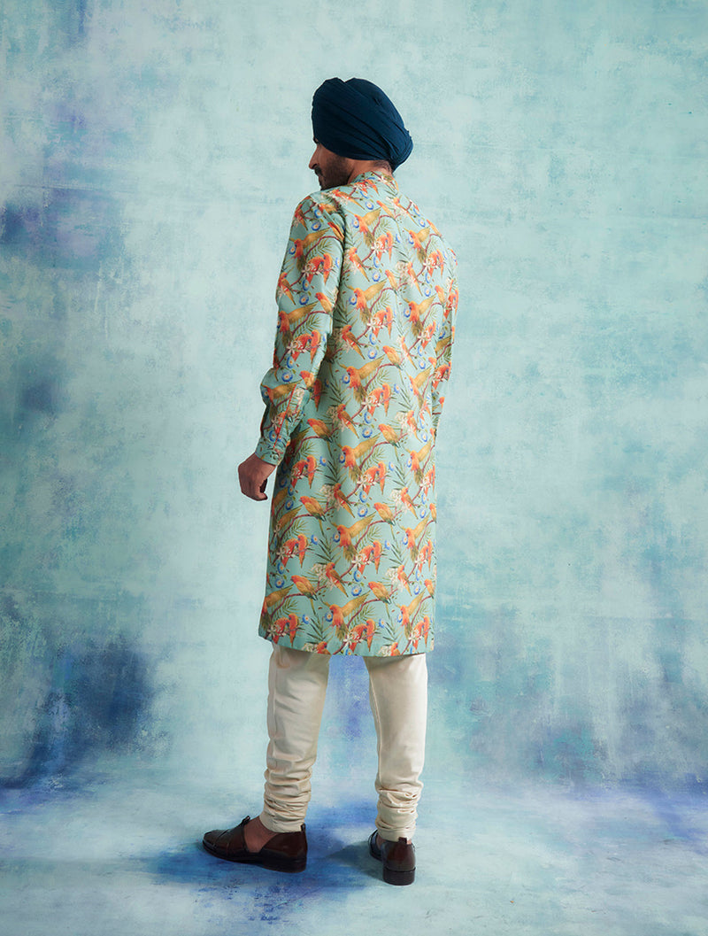 AQUA BLUE PRINTED KURTA SET 2