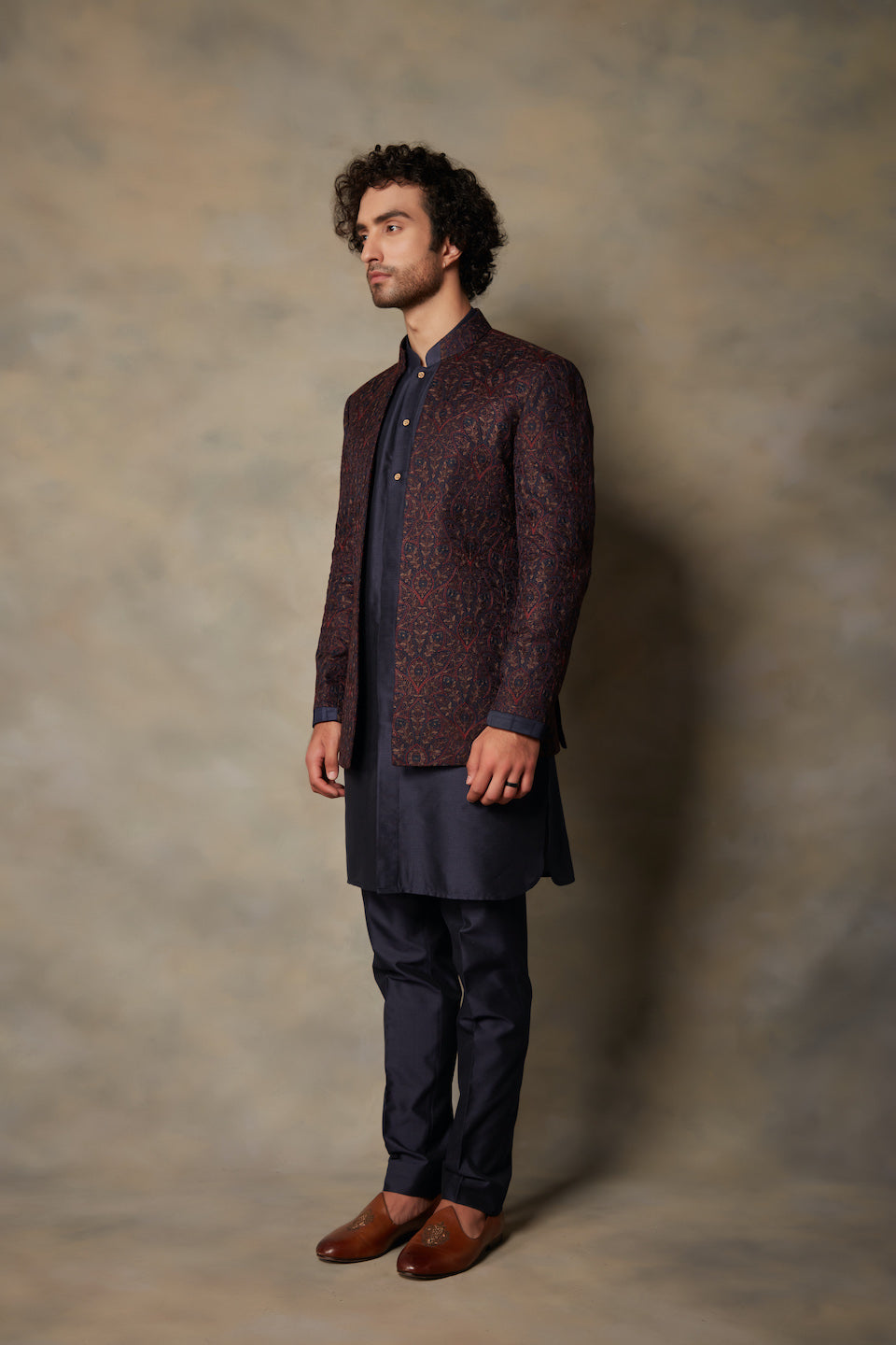 WINE EMBROIDERED JODHPURI SET