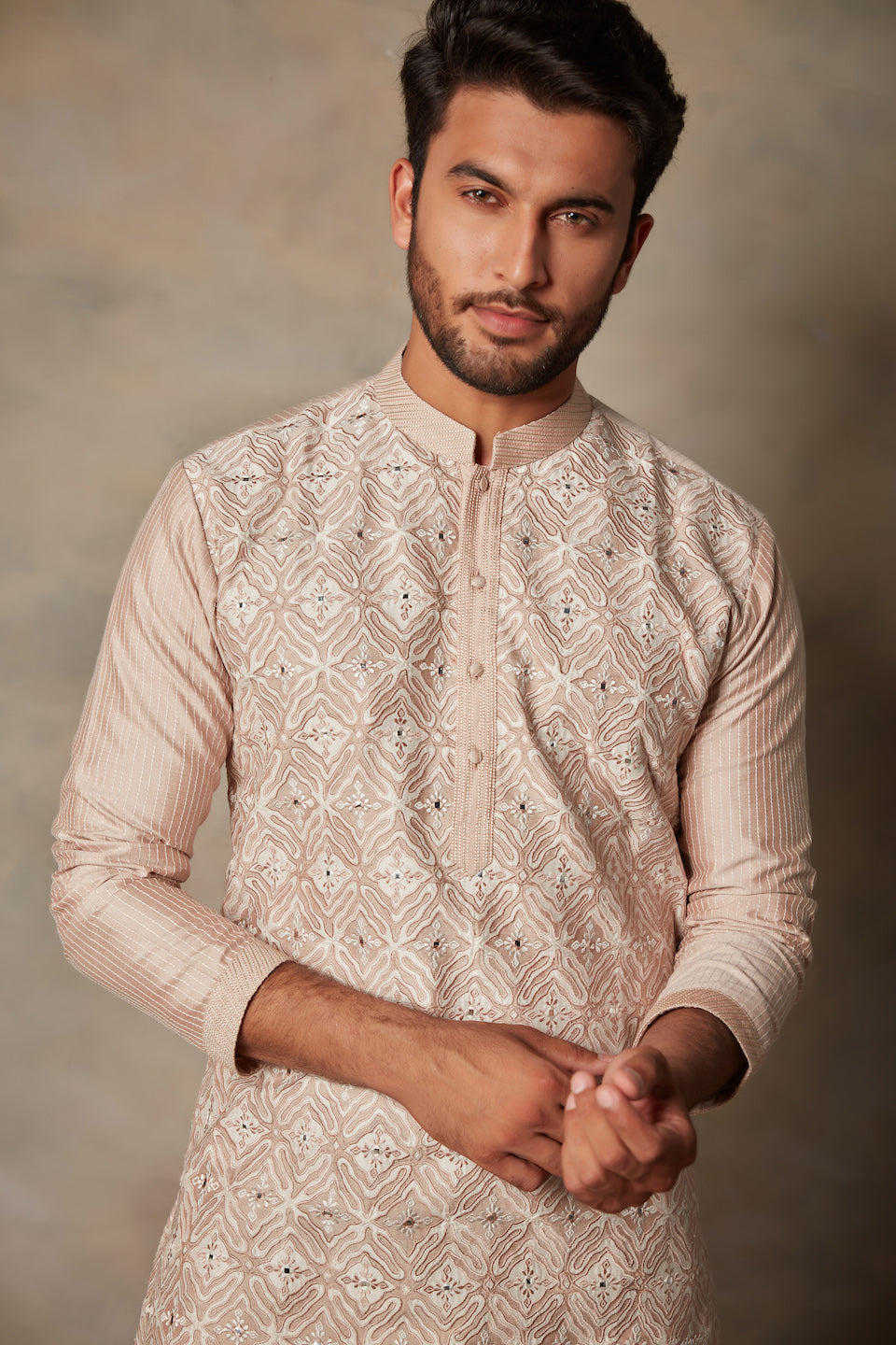 BEIGE APPLIQUE KURTA SET