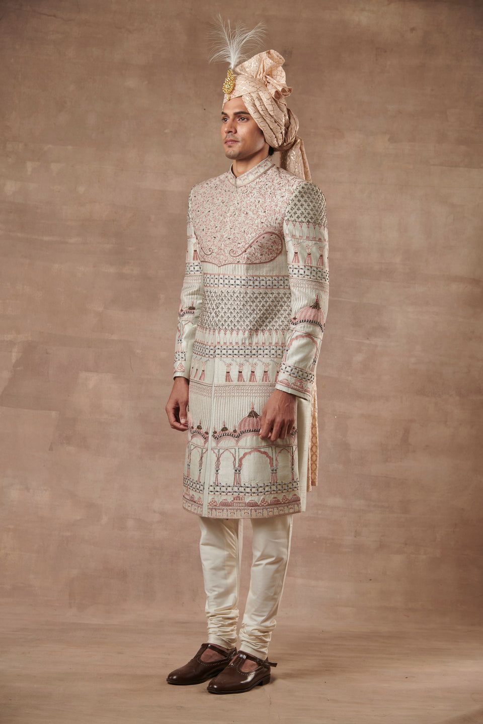 GREY SILK EMBROIDERED SHERWANI SET