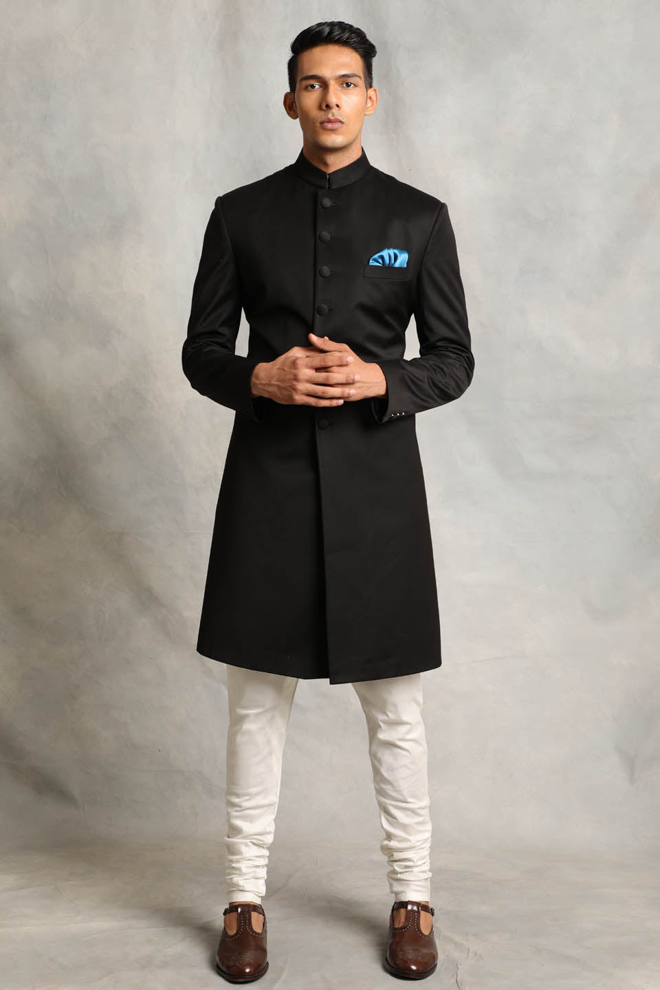 SOLID BLACK SHERWANI SET 2