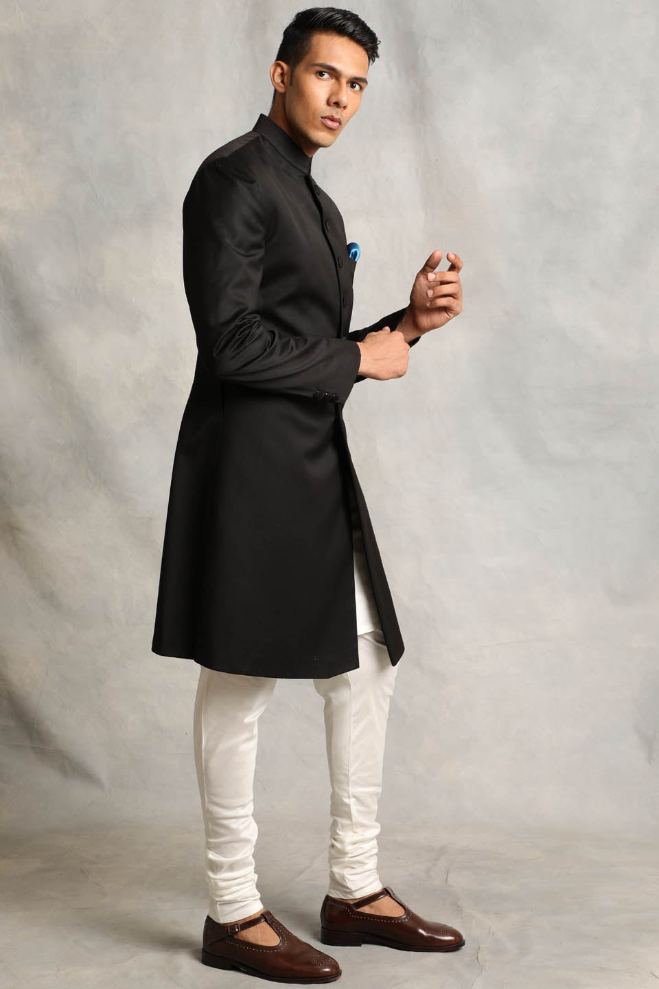 SOLID BLACK SHERWANI SET 3