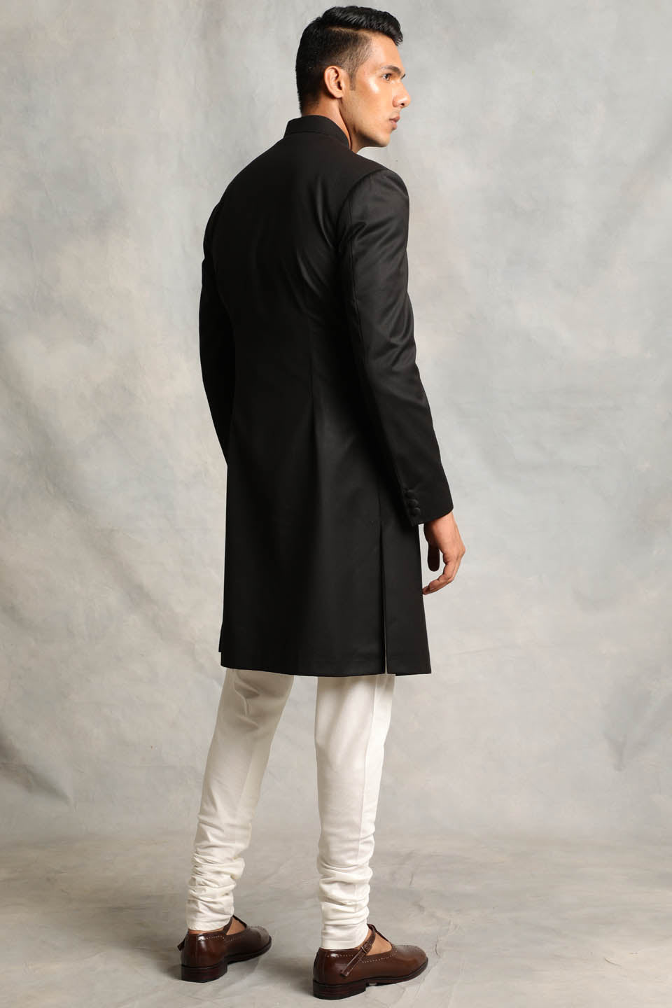 SOLID BLACK SHERWANI SET 5