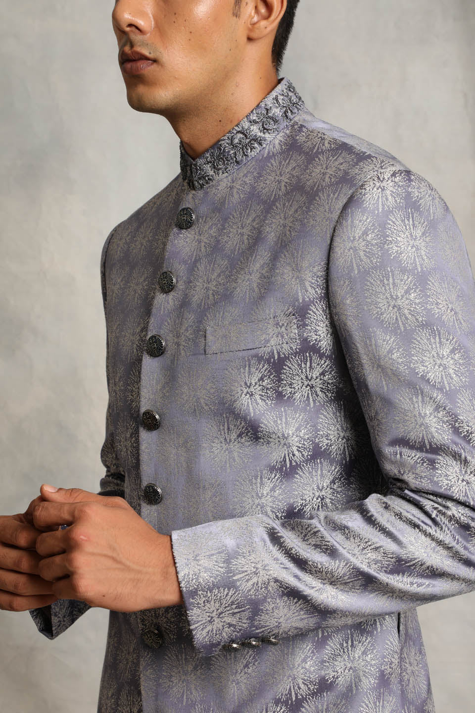 MAUVE SELF-TEXTURED SHERWANI SET 3