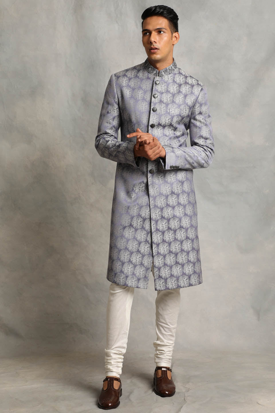 MAUVE SELF-TEXTURED SHERWANI SET 5