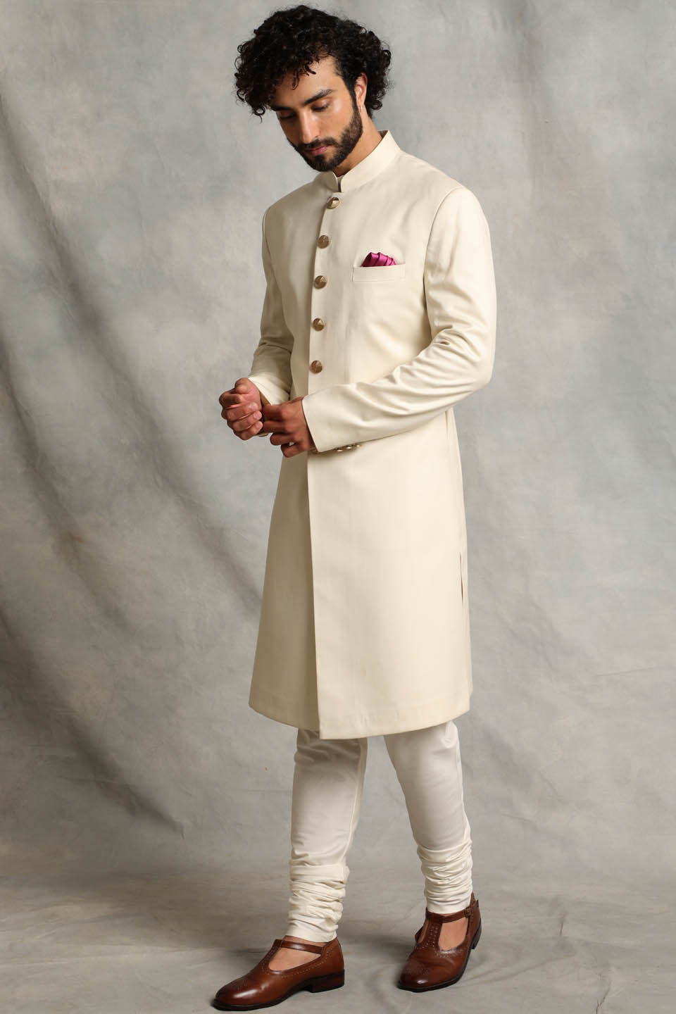 SOLID IVORY SHERWANI SET 3