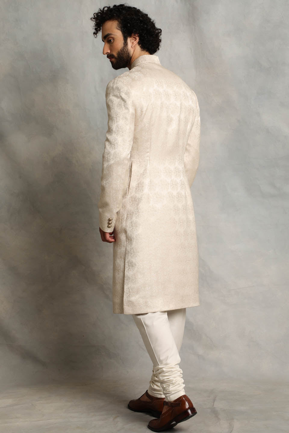 IVORY TEXTURED SHERWANI SET 2