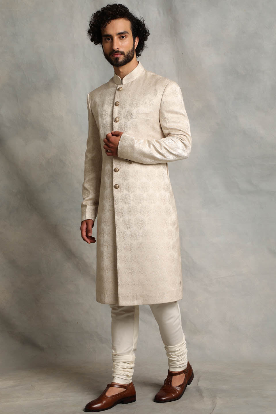 IVORY TEXTURED SHERWANI SET 3