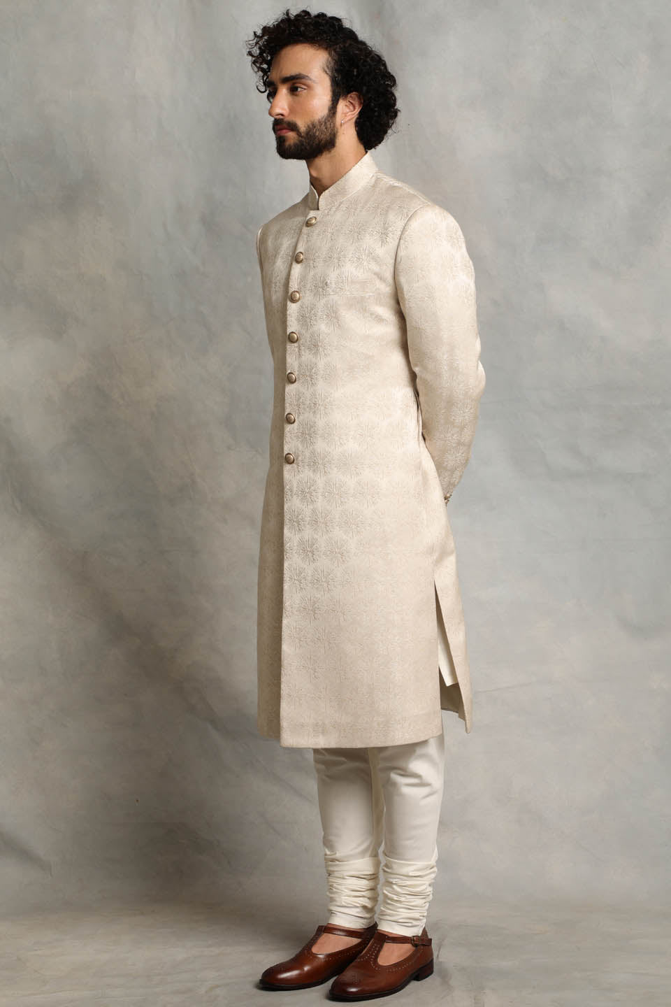 IVORY TEXTURED SHERWANI SET 4