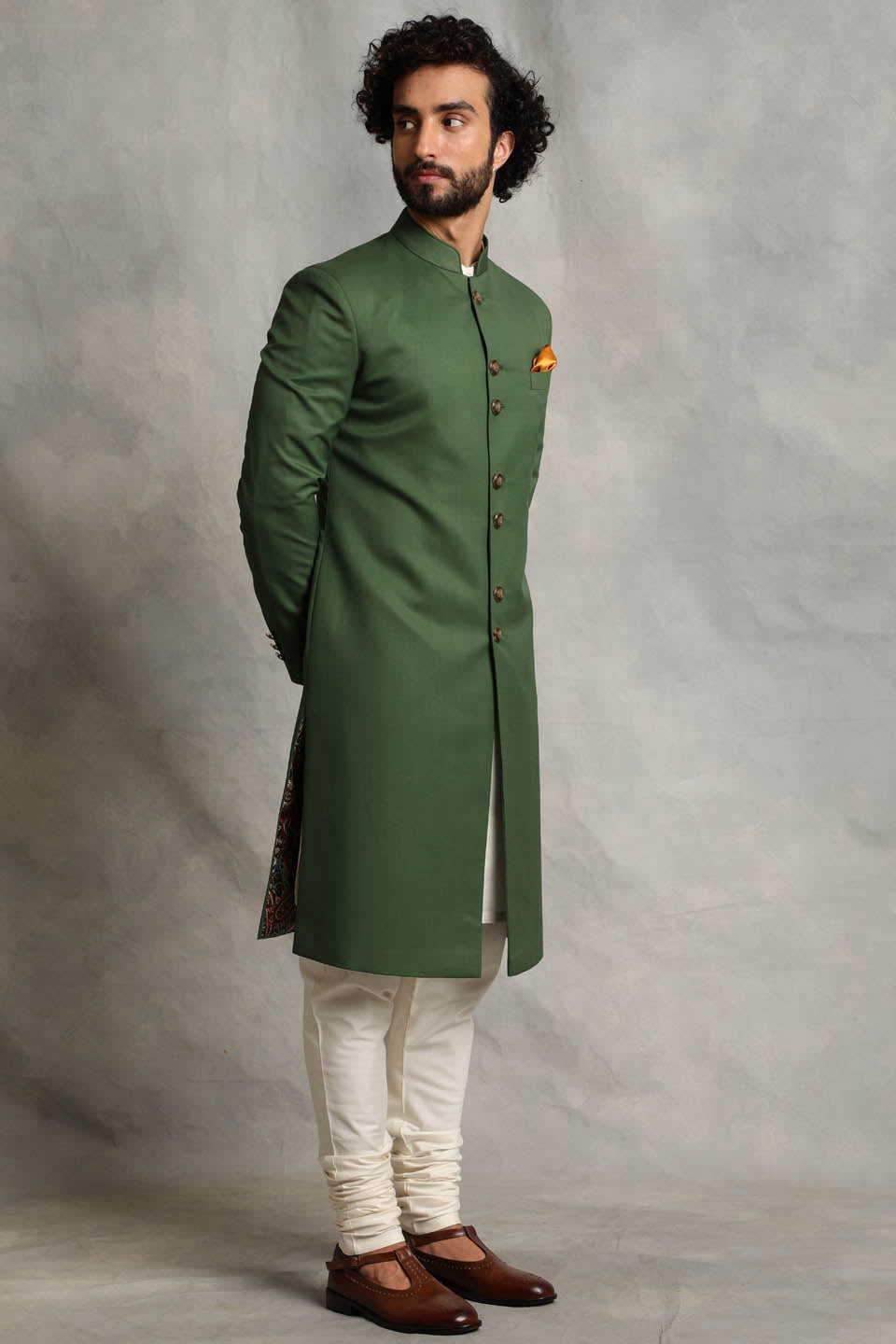 SOLID GREEN SHERWANI SET 4