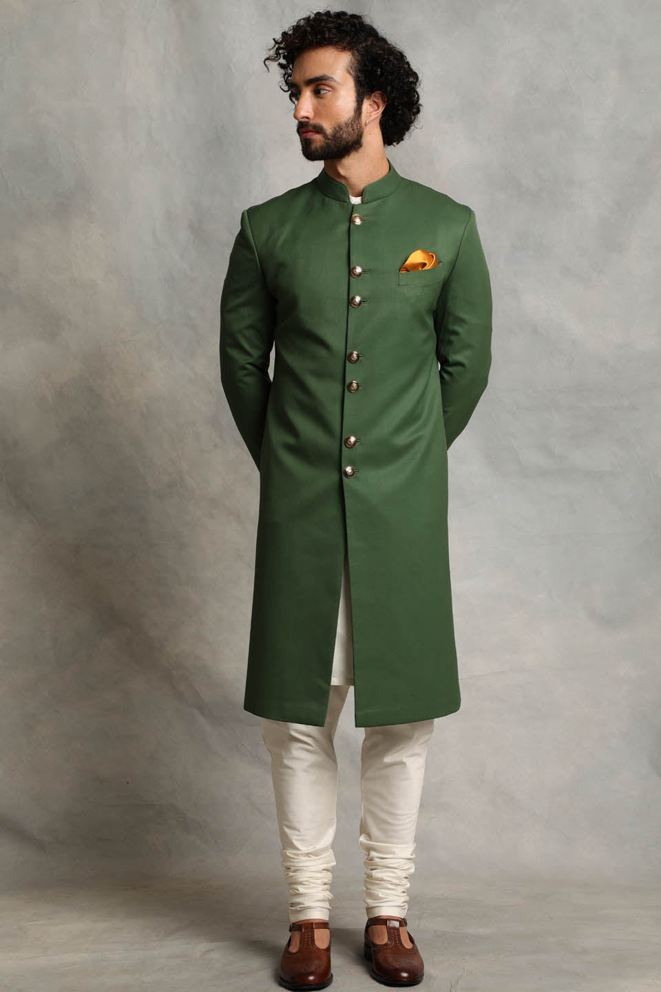 SOLID GREEN SHERWANI SET 1