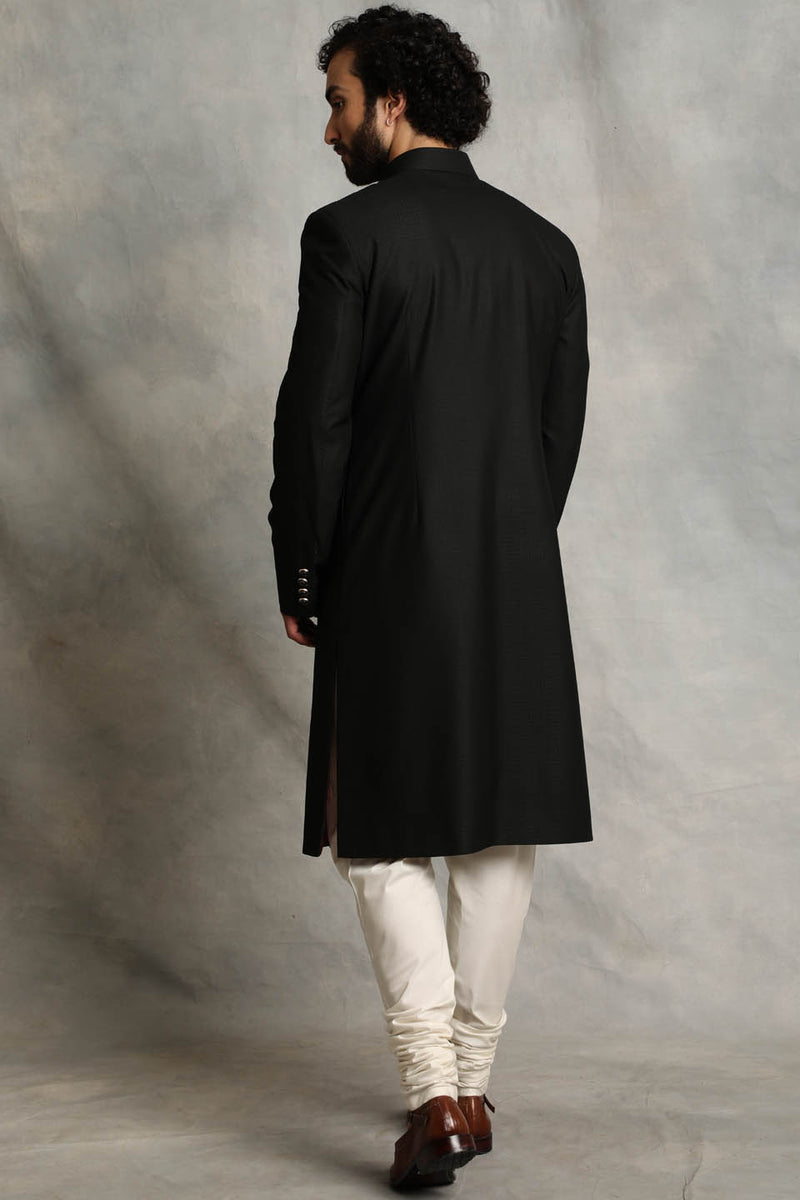 BLACK TEXTURED SHERWANI  SET 2