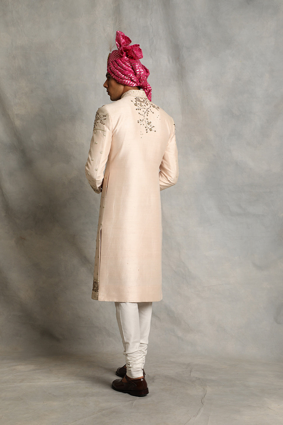 PINK EMBROIDERED SILK SHERWANI SET 4