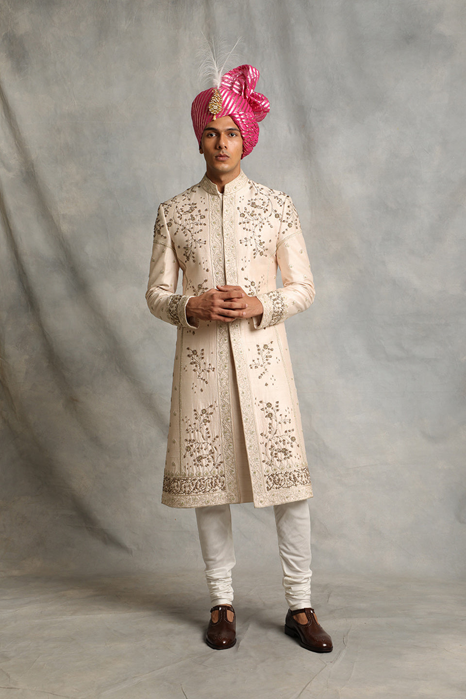 PINK EMBROIDERED SILK SHERWANI SET 1