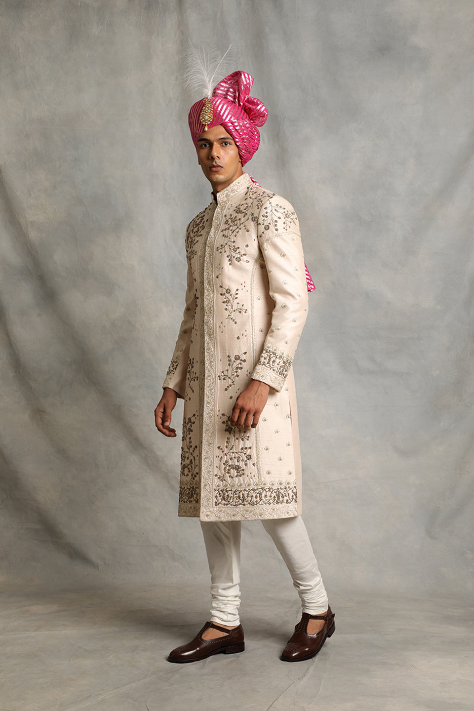 PINK EMBROIDERED SILK SHERWANI SET 3