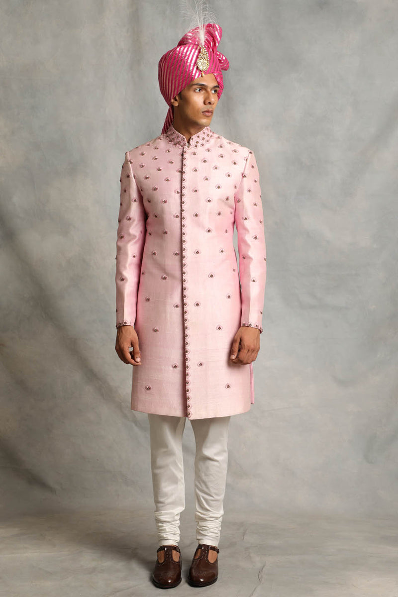 PINK EMBROIDERED SILK SHERWANI SET 1