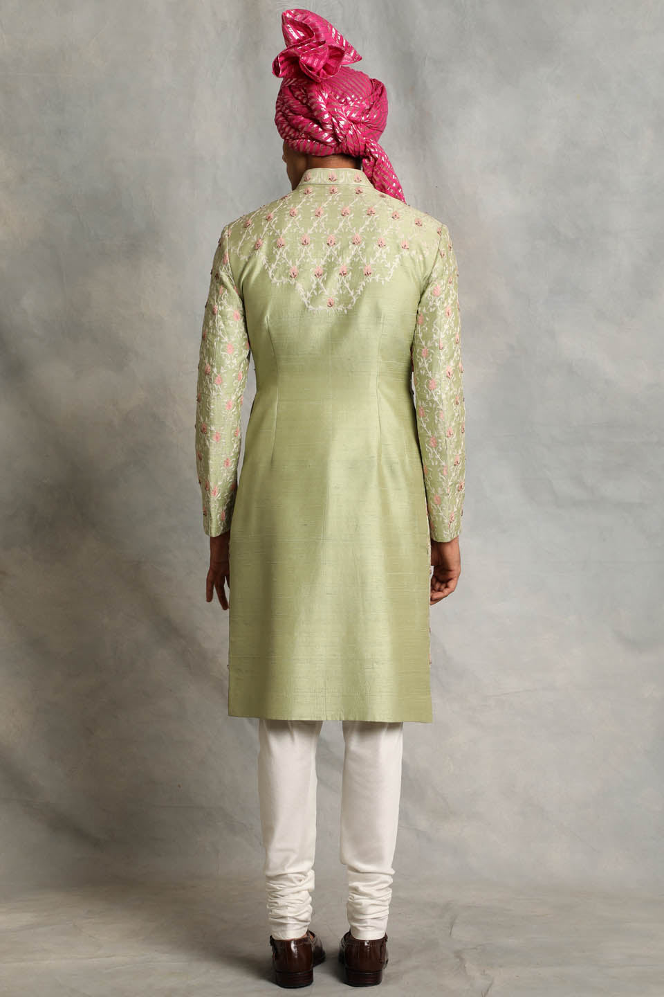 MINT EMBROIDERED SILK  SHERWANI SET 2