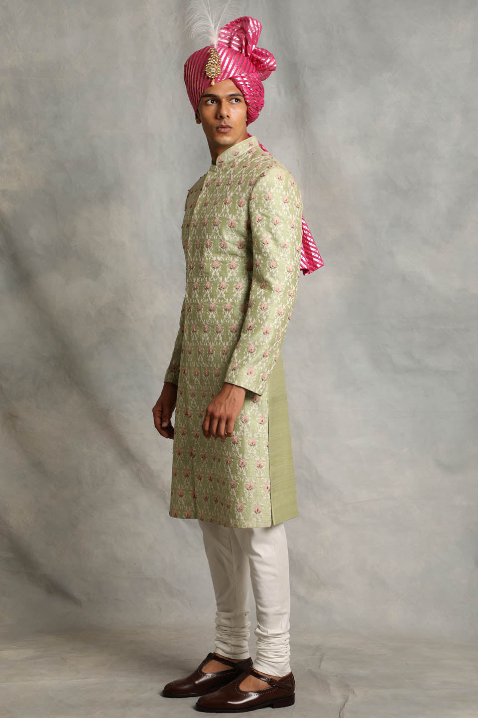 MINT EMBROIDERED SILK  SHERWANI SET 3