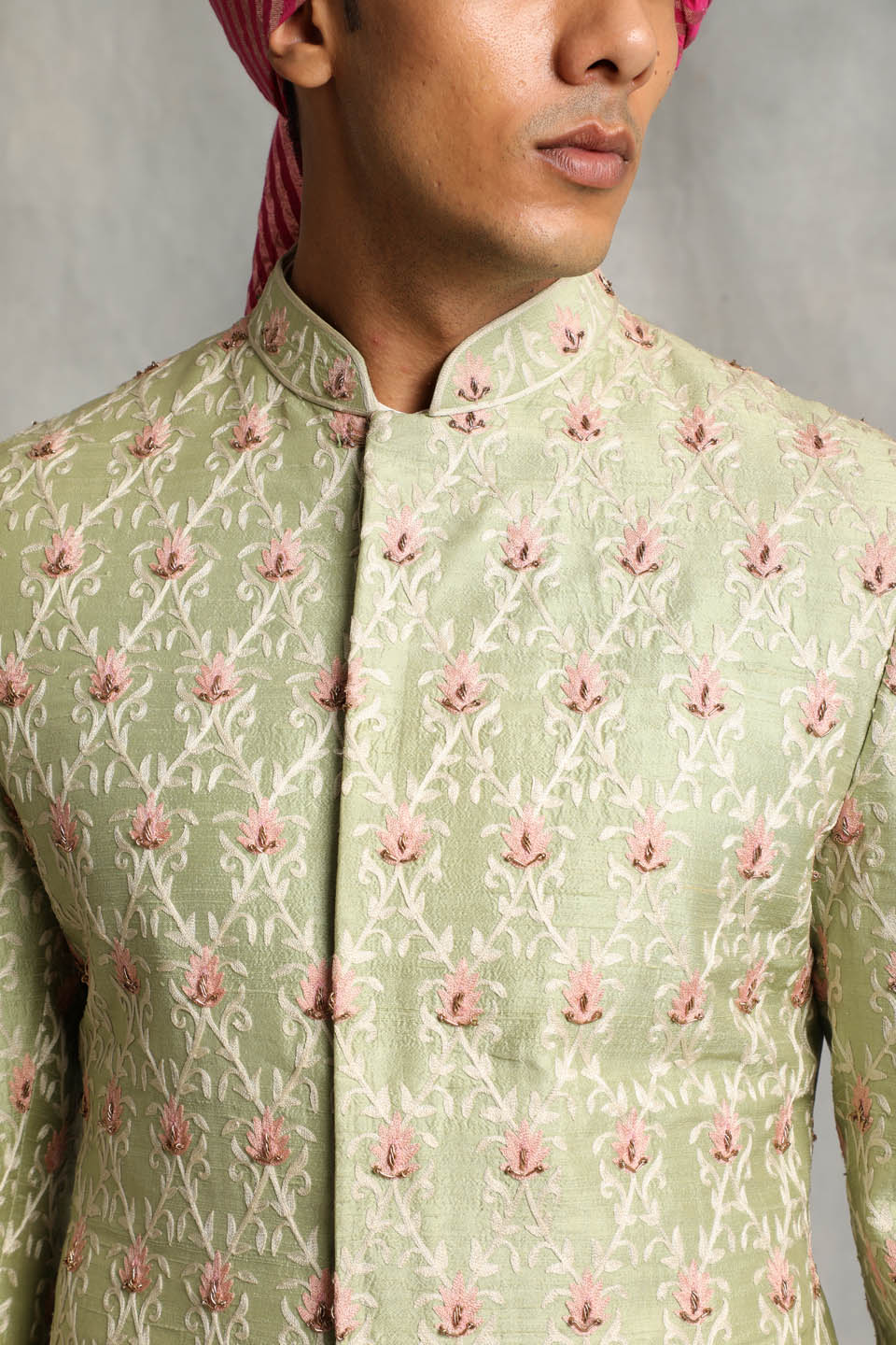 MINT EMBROIDERED SILK  SHERWANI SET 4