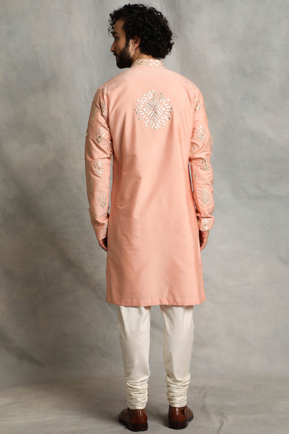 PEACH APPLIQUE SILK KURTA SET 2